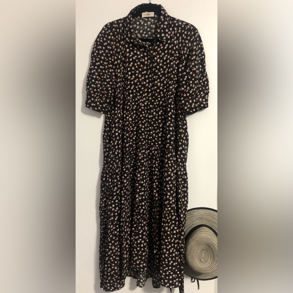NATURAL LIFE Black Midi Dress with Small Cream Floral Print - Picture 2 of 7